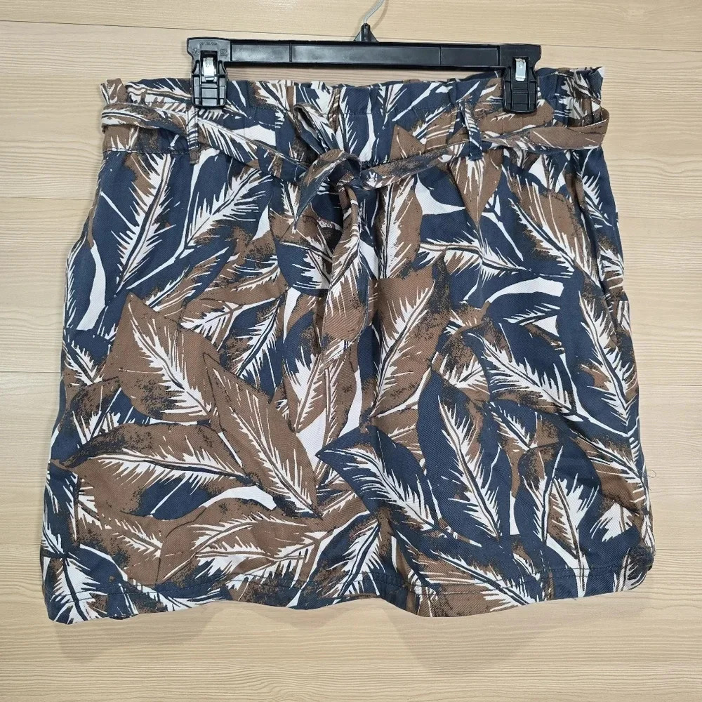 C&C California 100% Lyocell Navy & Tan Palm Leaf Tropical Short Skirt Size XL